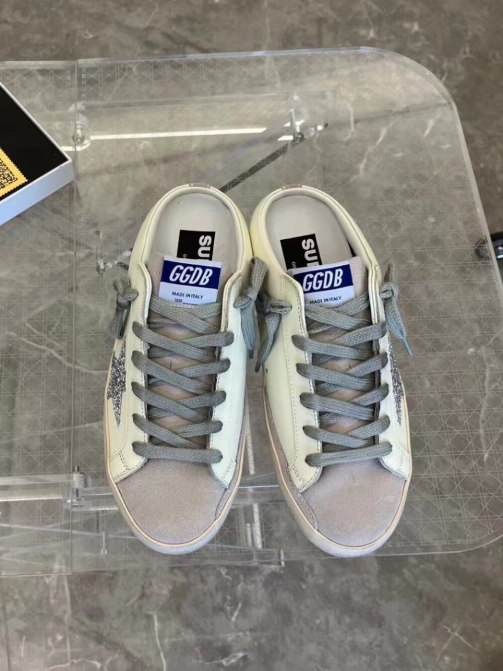 Golden Goose Super-Star sabot Women's Sneakers with Silver Glitter Star - Picture 4 of 5